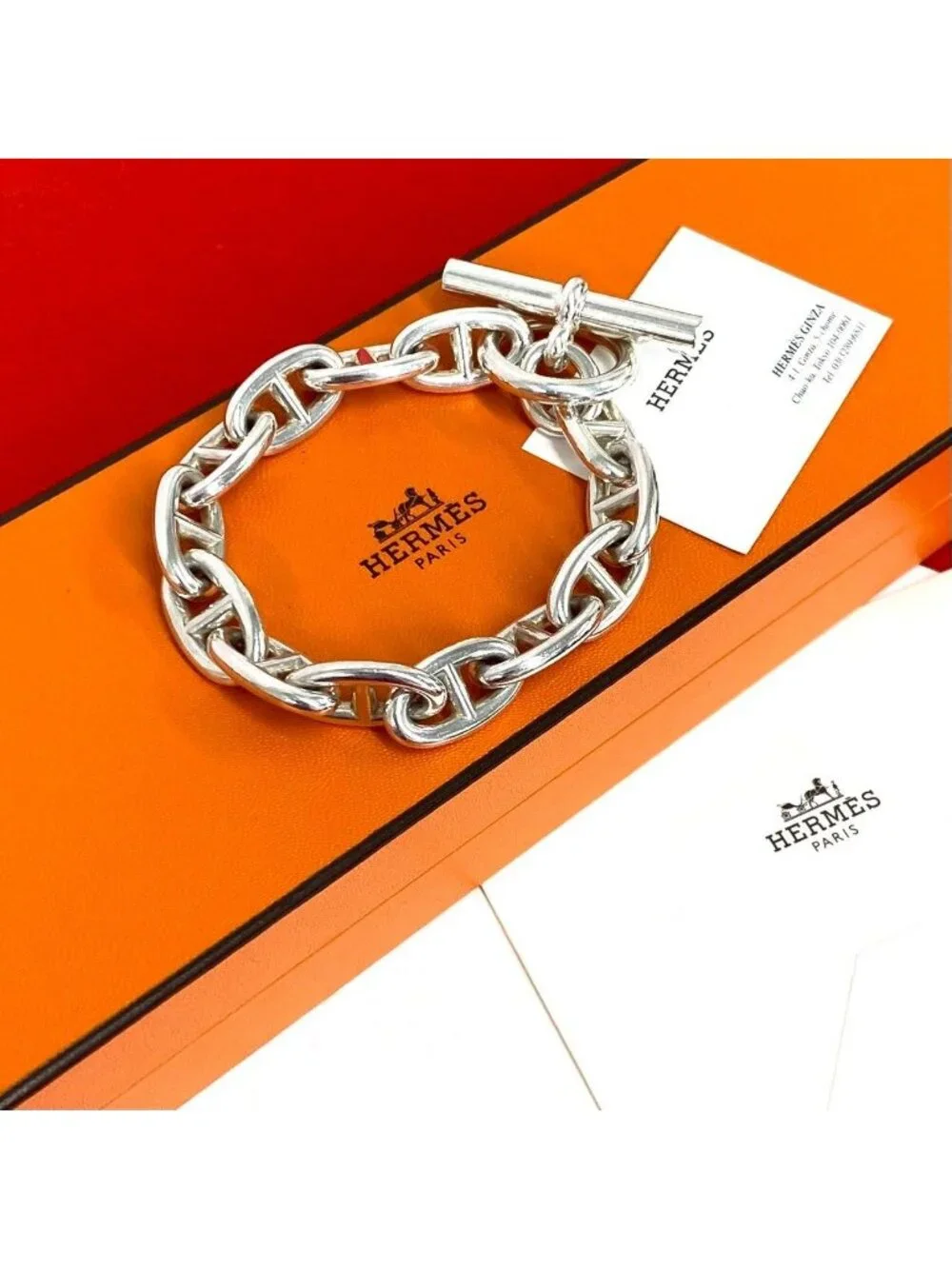 Hermes Chaine D'ancre GM 13 Frame Bracelet 925 Sterling Silver